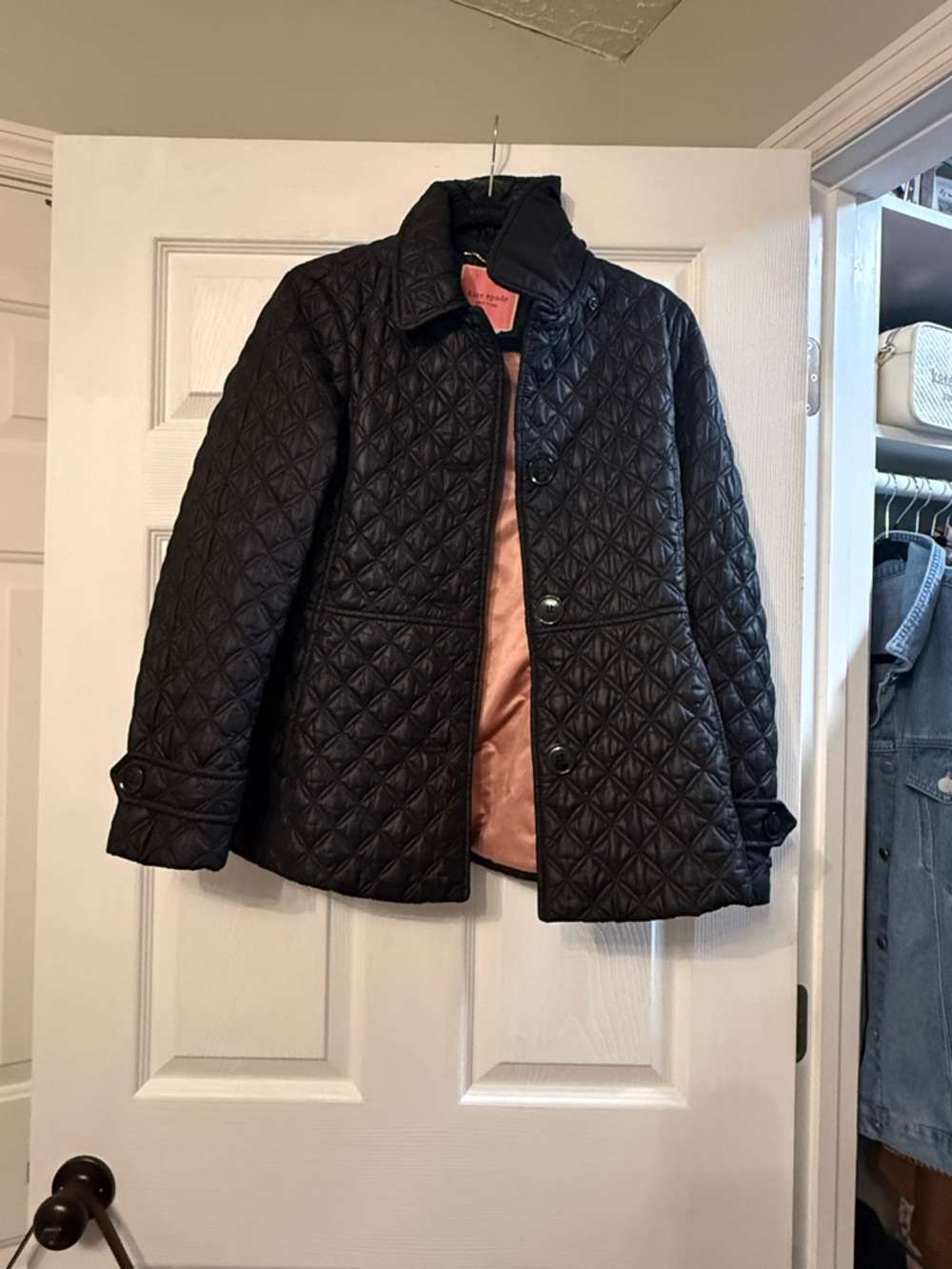 kate spade Black Quilted Puffer Jacket with Pink Lining
